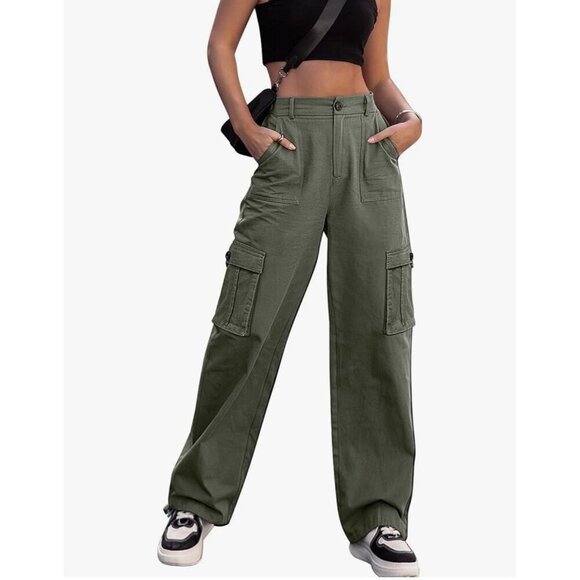 Pants - NEW High Waisted Wide Leg Cargo Pants Y2K Grunge Size M